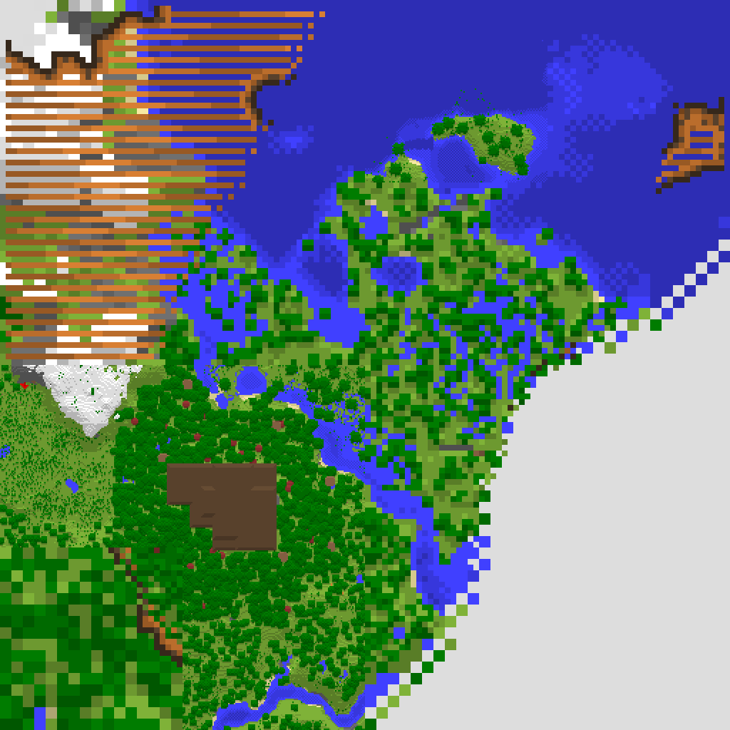 Map covering the same area. Some parts are now much less pixelated (though not fully detailed); however, much of the map is also now obscured by shading in brown lines.