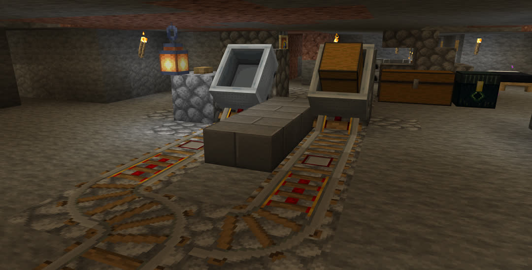 Rail station in the mine, similarly designed to the one in the vault.
