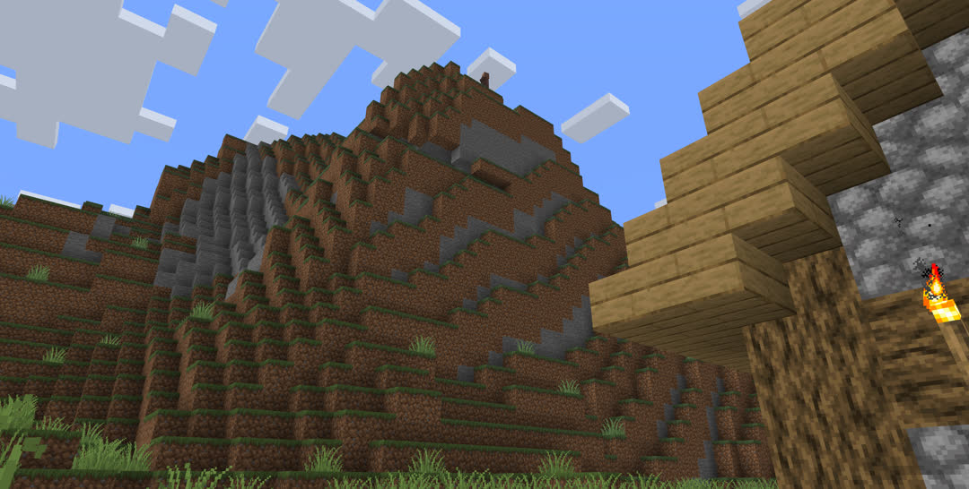 In a plains village looking up at a villager who’s atop a roughly 30 m cliff.