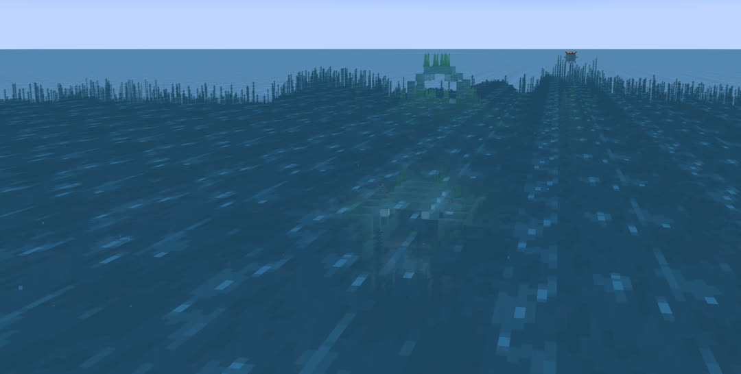 Still in a warm part of the ocean, looking at an ocean monument. A distant guardian at the surface stares at the camera.